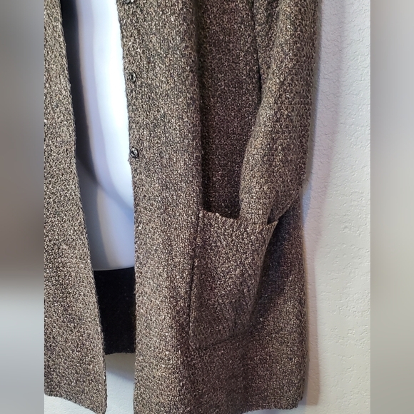 J Jill Melange Space Brown Duster Cardigan Tweed Kint Sweater Size Small Cotton - Picture 2 of 10
